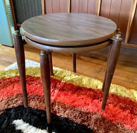 Vtg Mid-century Modern pair Stacking Nesting Side end Tables Walnut Formica wood