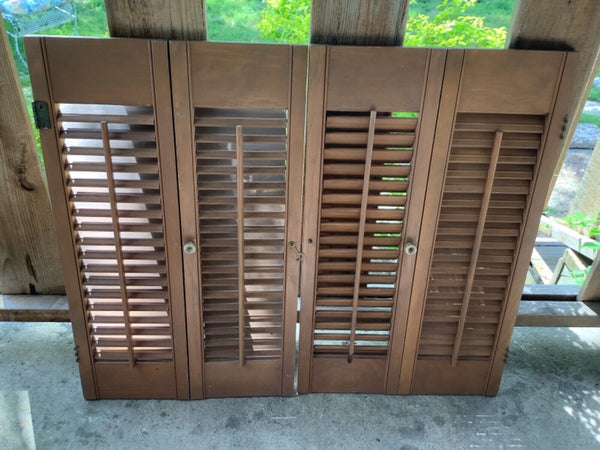 Vintage Wood wooden Shutters Set Louvered 4 panels hinged