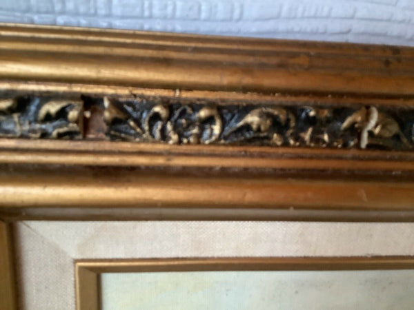 Vintage Picture Frame Wood Carved Made In Mexico floral painting canvas signed