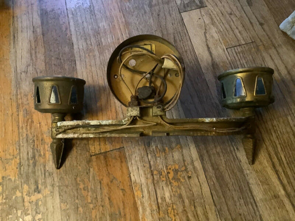 ANTIQUE VTG ART DECO gothic mission cast  METAL WALL LIGHT SCONCE  DOUBLE arm