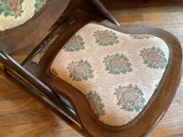 Vintage Antique Victorian Tapestry Carved Wood Folding Rocker Rocking Chair