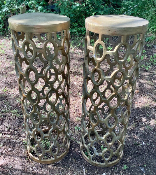 Vtg mid century modern cast metal aluminum Column pedestals stand art display