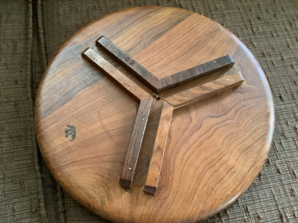 Vintage Indian Walnut Hand Carved Round Folding Plant Stand end Table