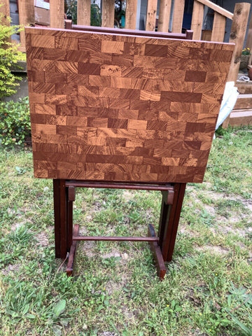 Vintage TV Tray Tables Wooden  wood With Stand Folding Portable  MCM modern