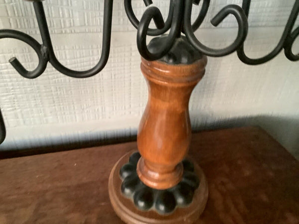 Vintage Mid Century modern 5 candle holder wood and Cast Iron Table Candleabra