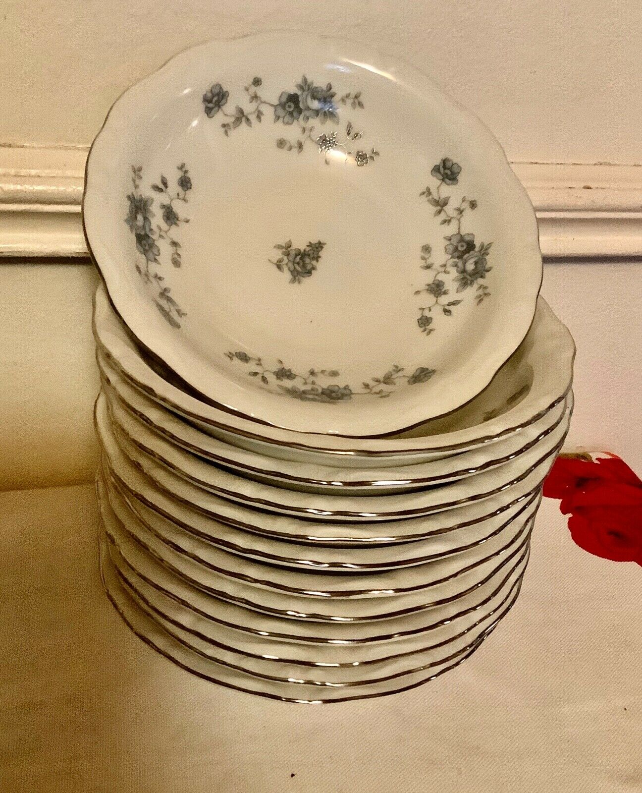 12 Johann Haviland Blue Garland Berry Dessert Bowl Platinum Trim Bavar