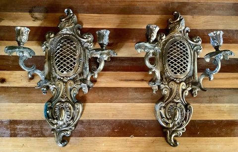 Wall Sconces Candle Holder Metal Brass Vintage Candelabras Double Pair