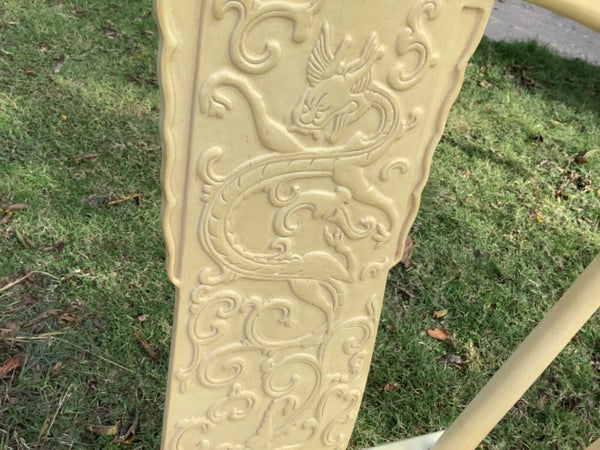 Vtg cane lacquer Chinoiserie Dragon Dining Chairs Henredon  pair goatskin