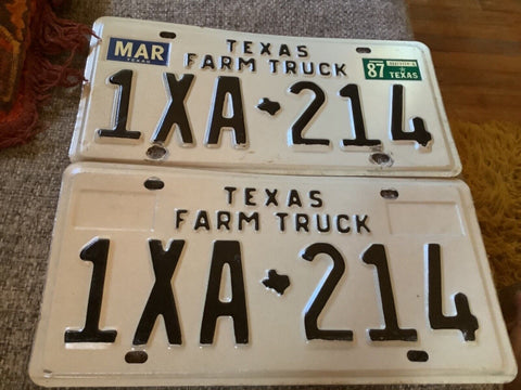 1987 Texas Farm Truck License Plate Pair 1xA 214