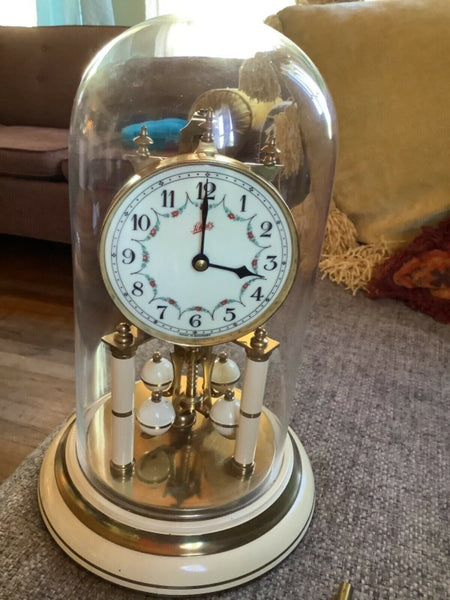 Vintage Schatz 400 Day Anniversary Clock White glass Dome Key needs work