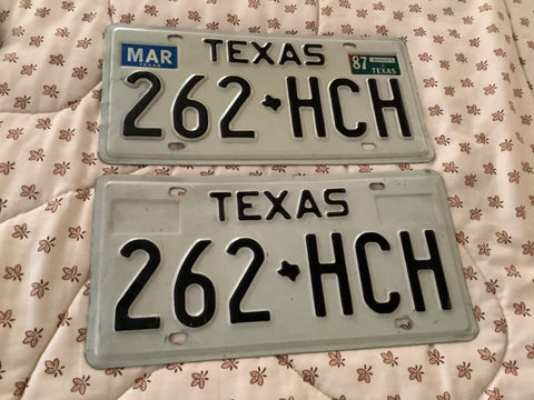 Vtg 1987 TEXAS matching pair LICENSE PLATES 262 hch