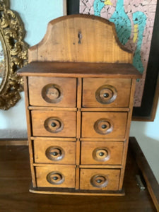 Vtg PRIMITIVE ANTIQUE wood  8 DRAWER SPICE APOTHECARY CABINET CHEST