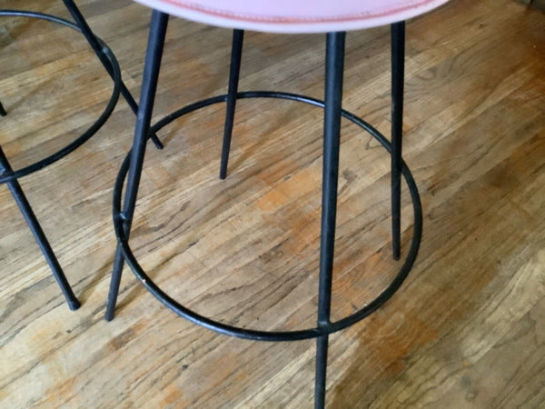 Pair of Vintage Mid Century Modern Pink iron  Barstools Bar Stoolschairs mcm