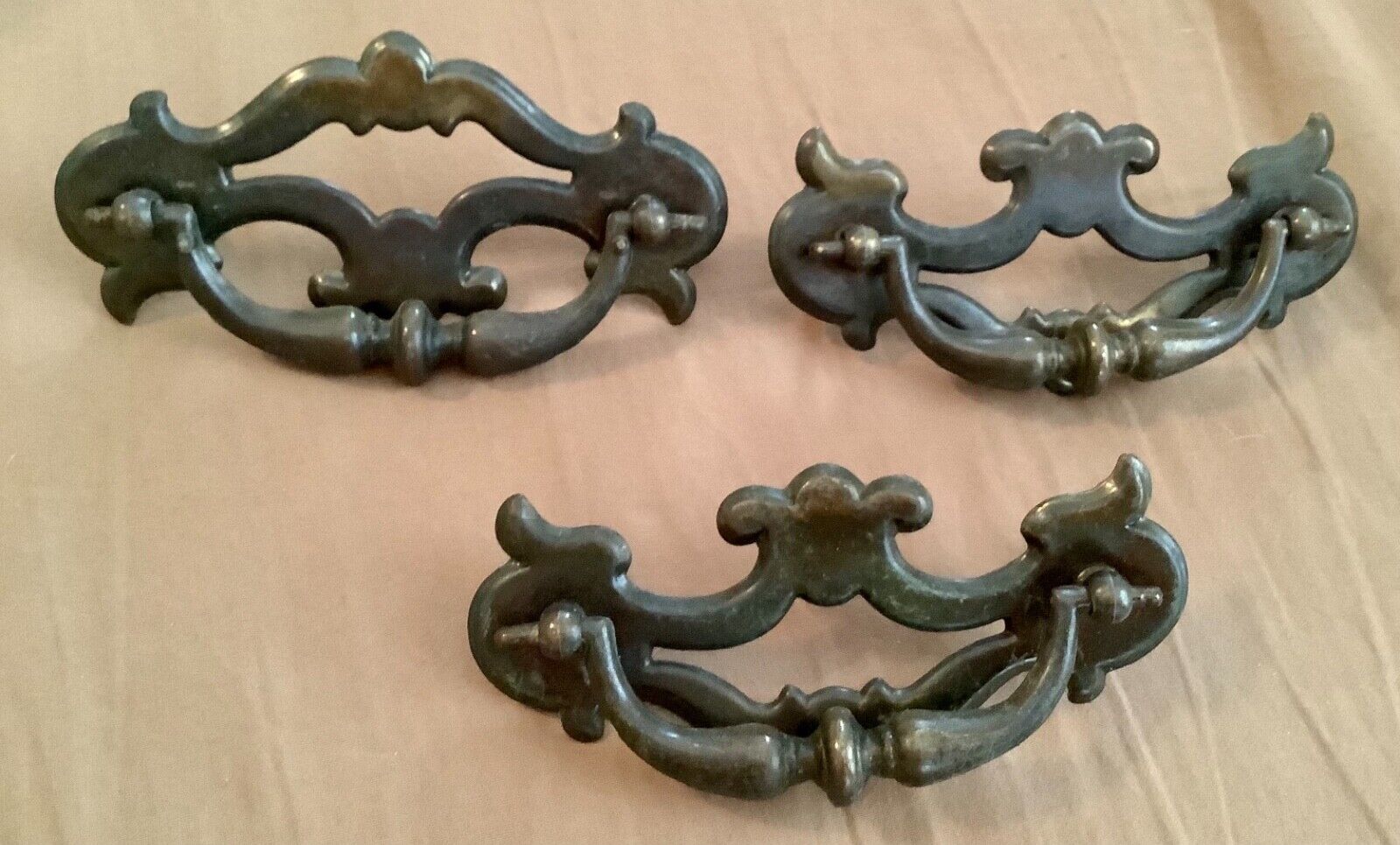NOS Vintage Solid Brass Chippendale Style Drop Bail Drawer Pulls 3
