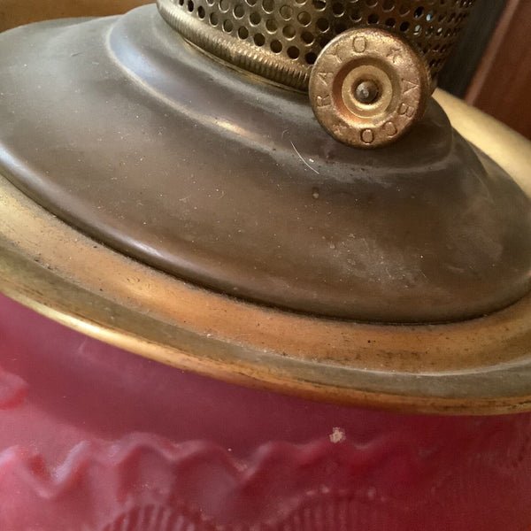 Antique Victorian GWTW Red Satin Glass Oil Lamp Kerosene Parlor Lamp vintage