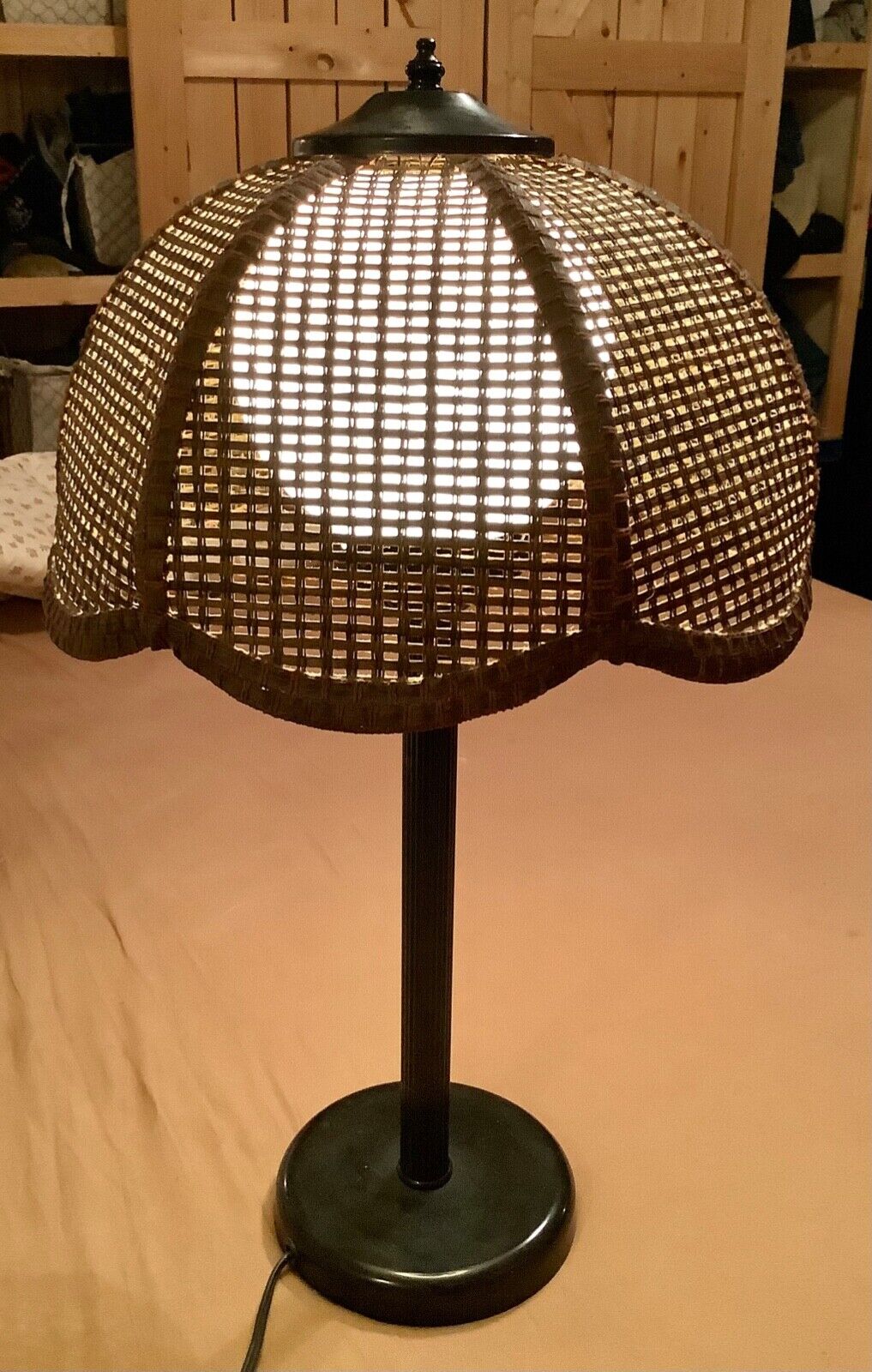 Vintage Boho Wicker Rattan Table Lamp  Shade Globe Mid Century modern retro