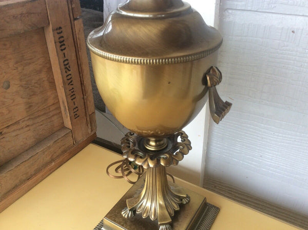 Vintage  Brass Handle Trophy Urn Table  desk Lamp National shade globe