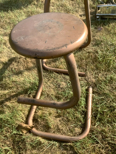 Vtg pair mid century Industrial Metal shop bar stools chairs