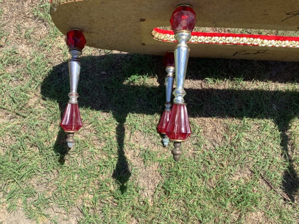 Vtg MID CENTURY Modern mcm Glass Coffee table red gold Hollywood Regency rare