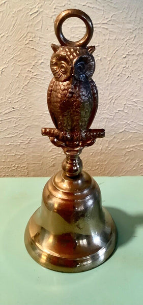 Vintage mid century Brass table Desk Bell with Owl Handle