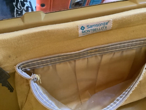 Vintage Samsonite Yellow Train Case Suitcase key tray and mirror mid century mcm