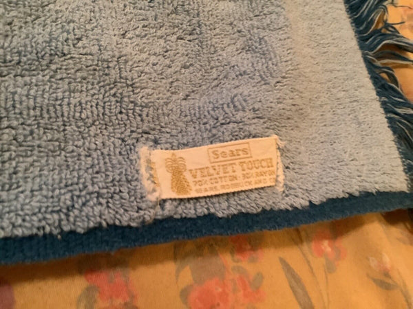Vintage Sears Velvet Touch Hand Towel Blue Bath Towel Retro mid Century