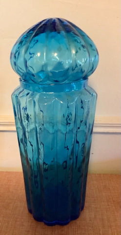 VINTAGE mid century modern Blue GLASS MUSHROOM JAR TERRARIUM APOTHECARY  LID