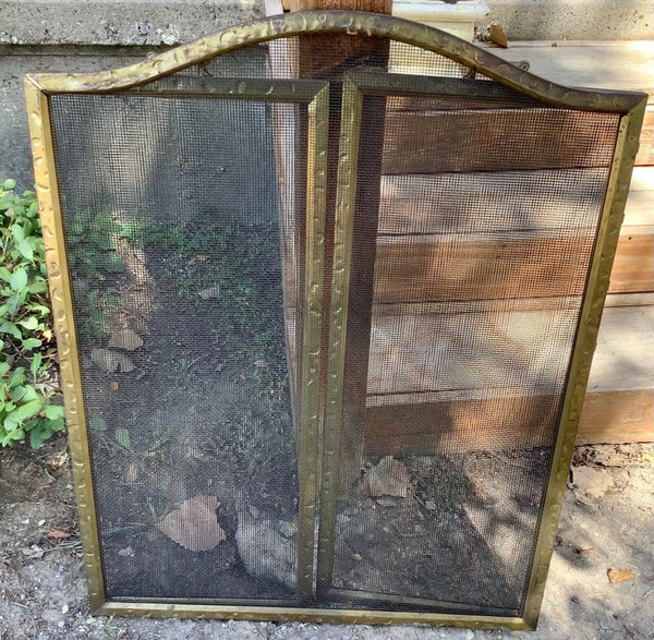 Vintage Antique copper brass 4 Panel Folding Fireplace Screen With Handles