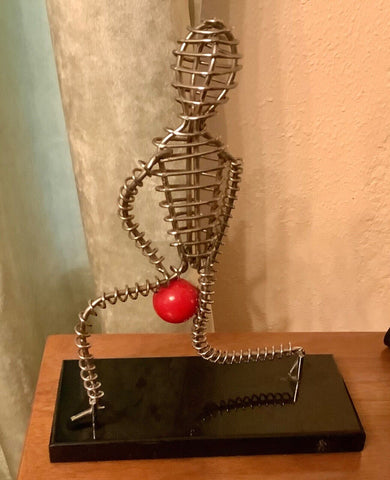 Mcm Brutalist Art Twisted Metal Wire Sculpture Statue Man  Form Bowling vtg