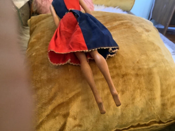 Vintage 1962/1958 Red Hair Midge Barbie Mattel Patented blue red dress
