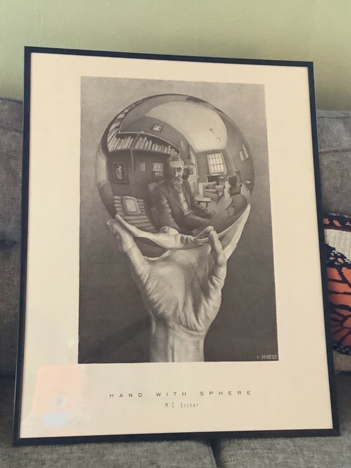 VINTAGE M.C. ESCHER LUCID LINES PRINT poster HAND WITH REFLECTING SPHERE