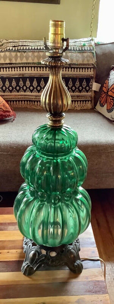 Vintage Mid Century modern retro mcm Green Globe Glass Table Lamp
