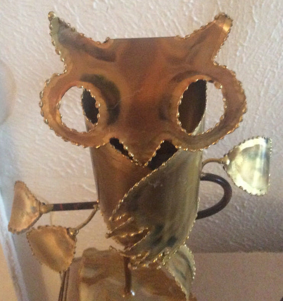 VTG METAL OWL SCULPTURE mid century atomic danish modern art bird perch statue