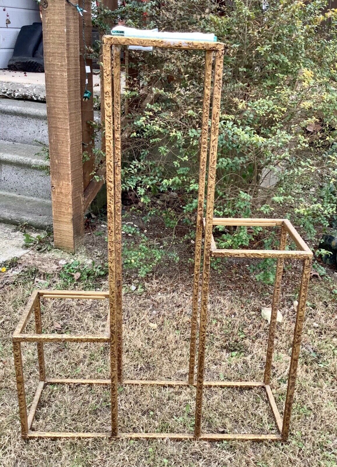 Vtg tier Hollywood Regency Brass gold tone glass plant stand table display shelf