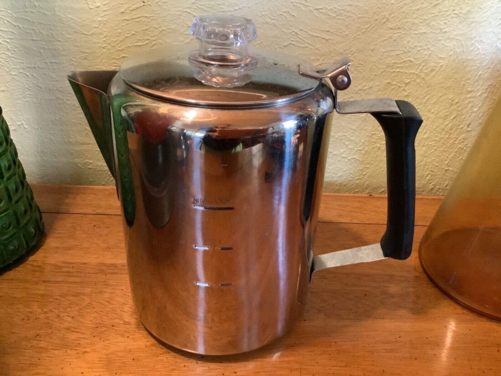 Vintage Stainless Steel 18-8 Percolator 9 Cup Coffee Pot Glass