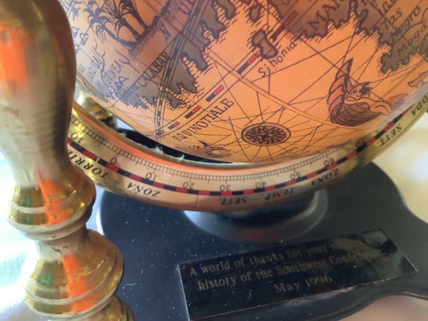 Vintage Metal brass Old World Desk table Globe Zodiac Astrology
