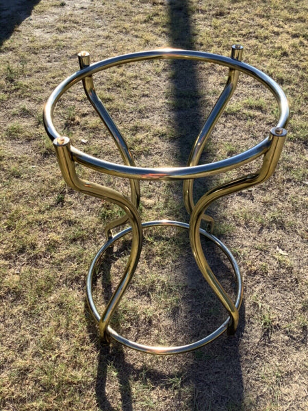 Vtg wicker Mid Century Modern Chrome Metal Tubular stand Table Missing Glass
