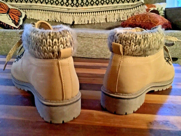 Winter Booties boots ankle Faux Tan Leather TIME AND TRUE Women's Size 9