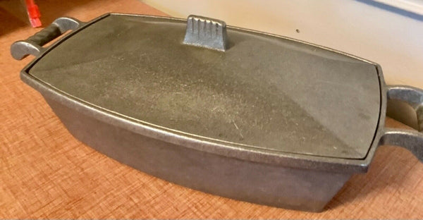 . Vintage York Metalcrafters Pewter Two Handled Casserole Dish/Lid pot pan USA