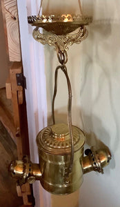 Vtg  antique Brass Two Burner Double Angle Lamp light Fixture  Hanging Canopy