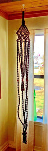 Vintage Brown Macrame Plant Hanger Woven Boho Braided LARGE Wood Beads