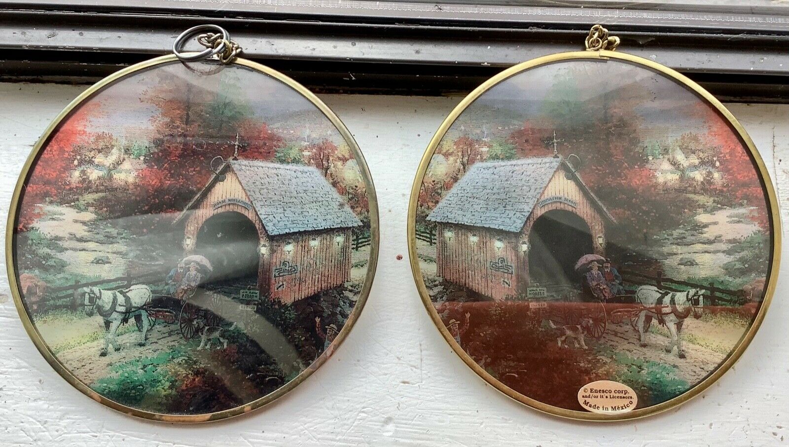 Vintage pair Round Stained Glass window Sun Catchers  Enesco