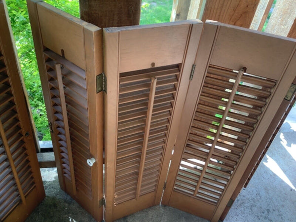 Vintage Wood wooden Shutters Set Louvered 4 panels hinged