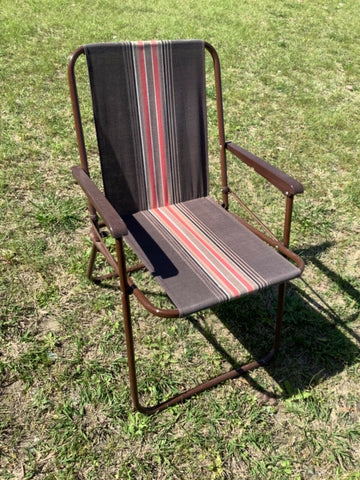 Vintage Airstream rv Brown Striped Folding Lawn Camping Chair