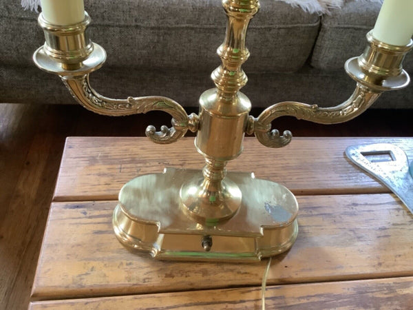 Vtg  Bouilotte Table desk Lamp Brass Gold Tole Metal Shade 2 Light candles