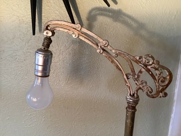 VINTAGE ANTIQUE CAST WROUGHT IRON brass BRIDGE ARM DECORATIVE FLOOR LAMP