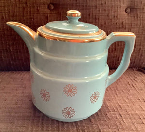 Vintage Hall's Superior Quality Kitchenware Blue Gold Daisy Teapot/Coffee Pot