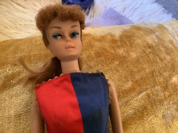 Vintage 1962/1958 Red Hair Midge Barbie Mattel Patented blue red dress