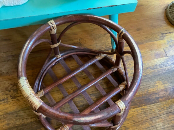 Vtg Bohemian Boho Mid-Century Bentwood  Bamboo Rattan Footstool Ottoman Stool 2