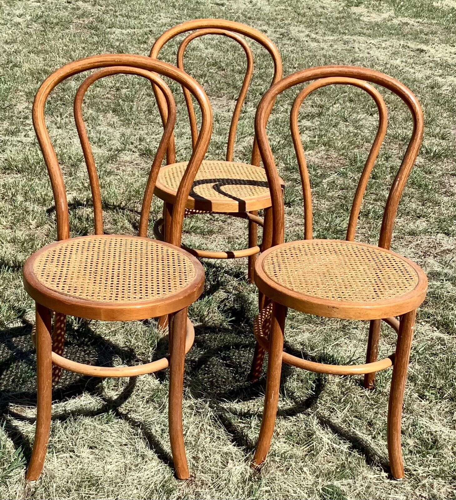 Lot 3 Antique vintage dining Thonet Oak Bentwood Chair Bistro Cafe Cane Seat